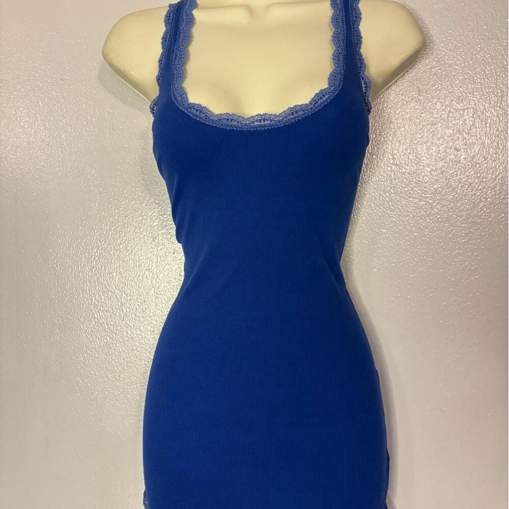 Vintage Y2K American Eagle Royal Blue Lace-Trim Tank Top Large
